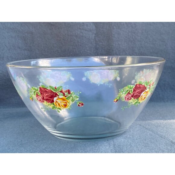 ROYAL ALBERT  Old Country Rose Clear Glass Salad Fruit Serving Bowl 9In - Picture 3 of 10